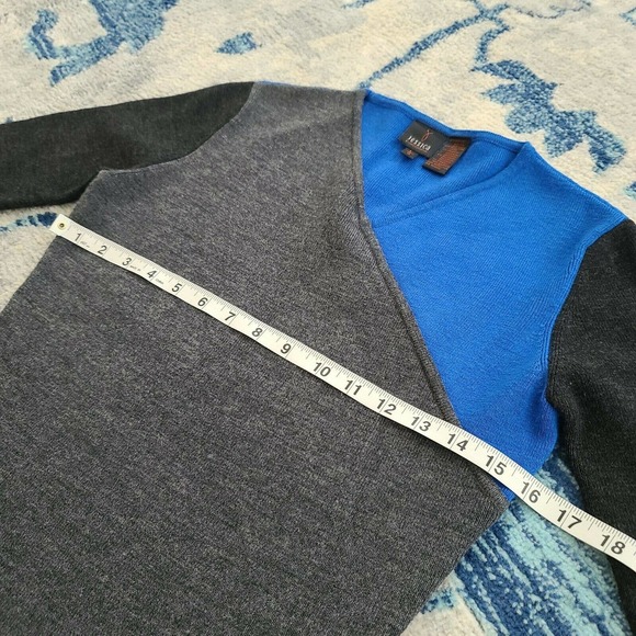 Jessica Christopher Lai Sweater Large VTG Color Block Gray Blue Wool Cashmere - Picture 7 of 9